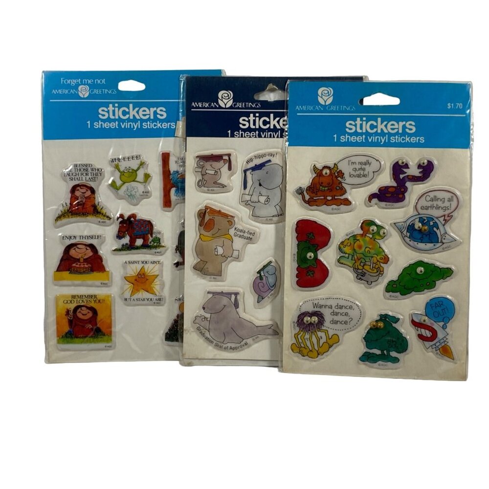 Lot of 3 AMERICAN GREETINGS Vinyl Stickers Googly Eyed Monsters